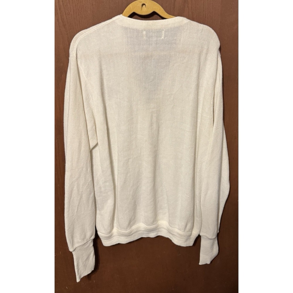 Vintage Mens IZOD Button Cardigan Off White Cream w/Crest Sz XL USA MADE GTbD - Picture 2 of 6